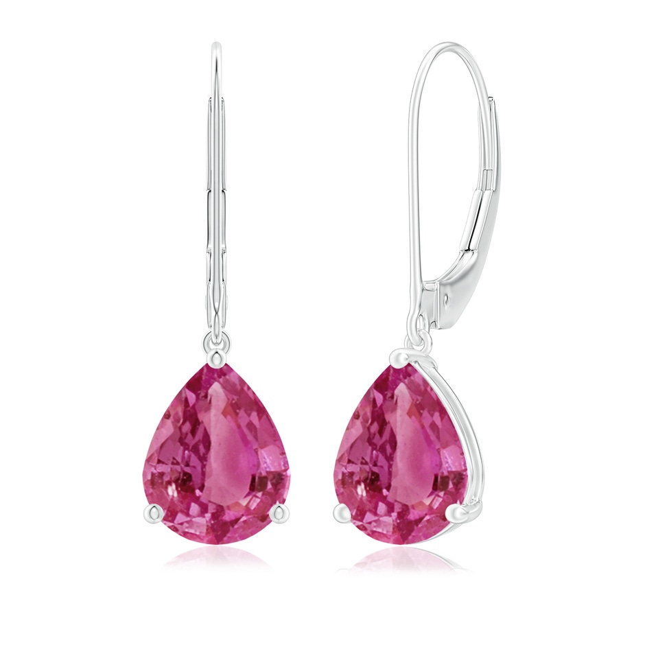 9x7mm AAAA Solitaire Pear-Shaped Pink Sapphire Leverback Earrings in P950 Platinum 