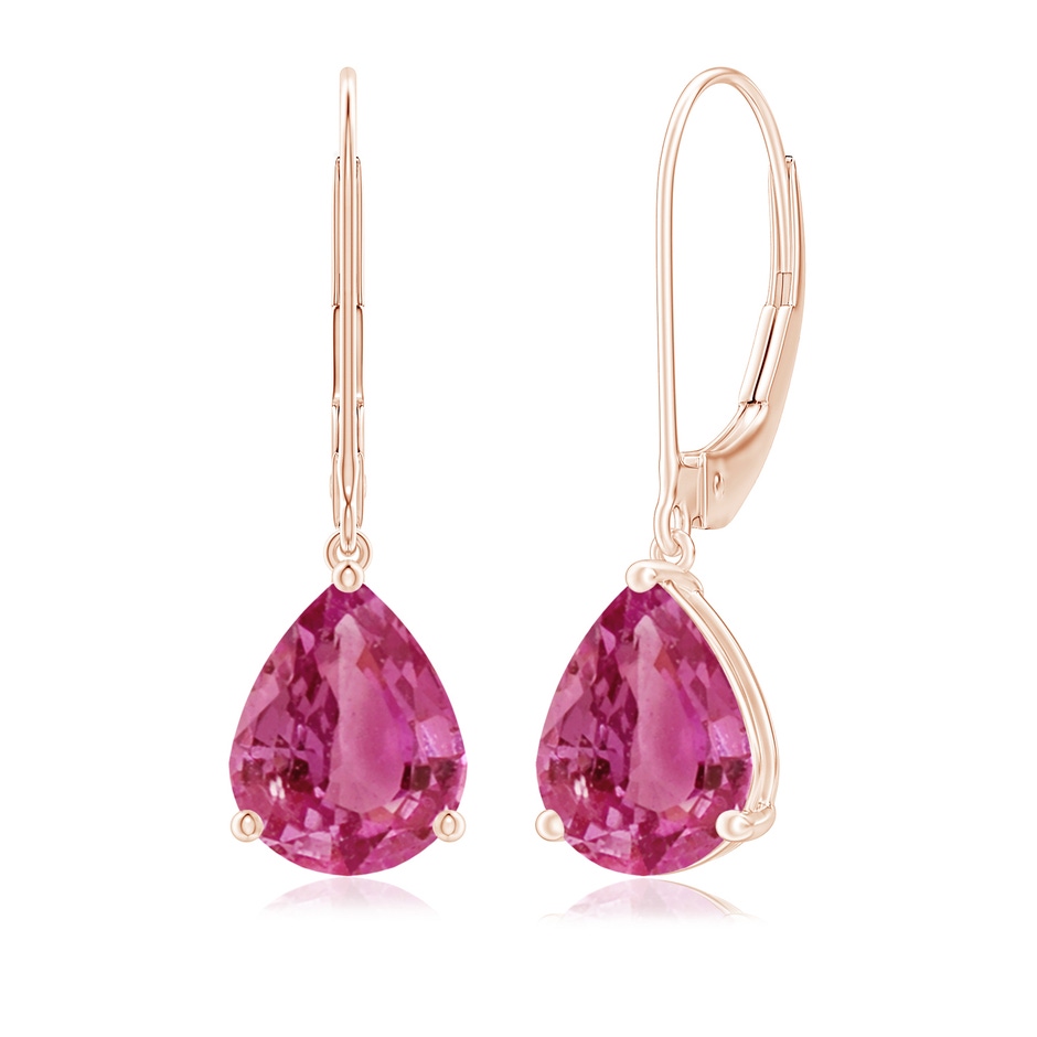 9x7mm AAAA Solitaire Pear-Shaped Pink Sapphire Leverback Earrings in Rose Gold 