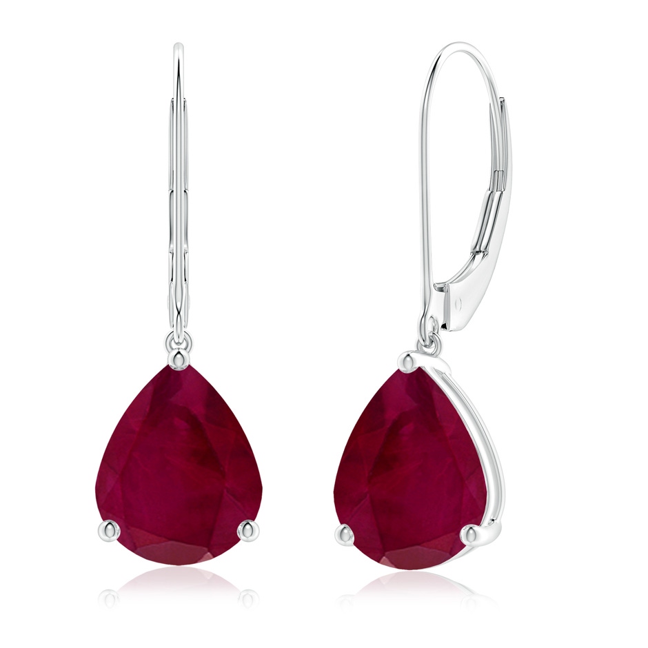 10x8mm A Solitaire Pear-Shaped Ruby Leverback Earrings in P950 Platinum 