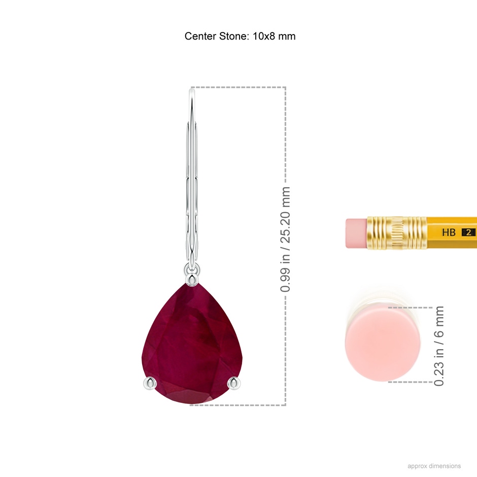 10x8mm A Solitaire Pear-Shaped Ruby Leverback Earrings in P950 Platinum ruler