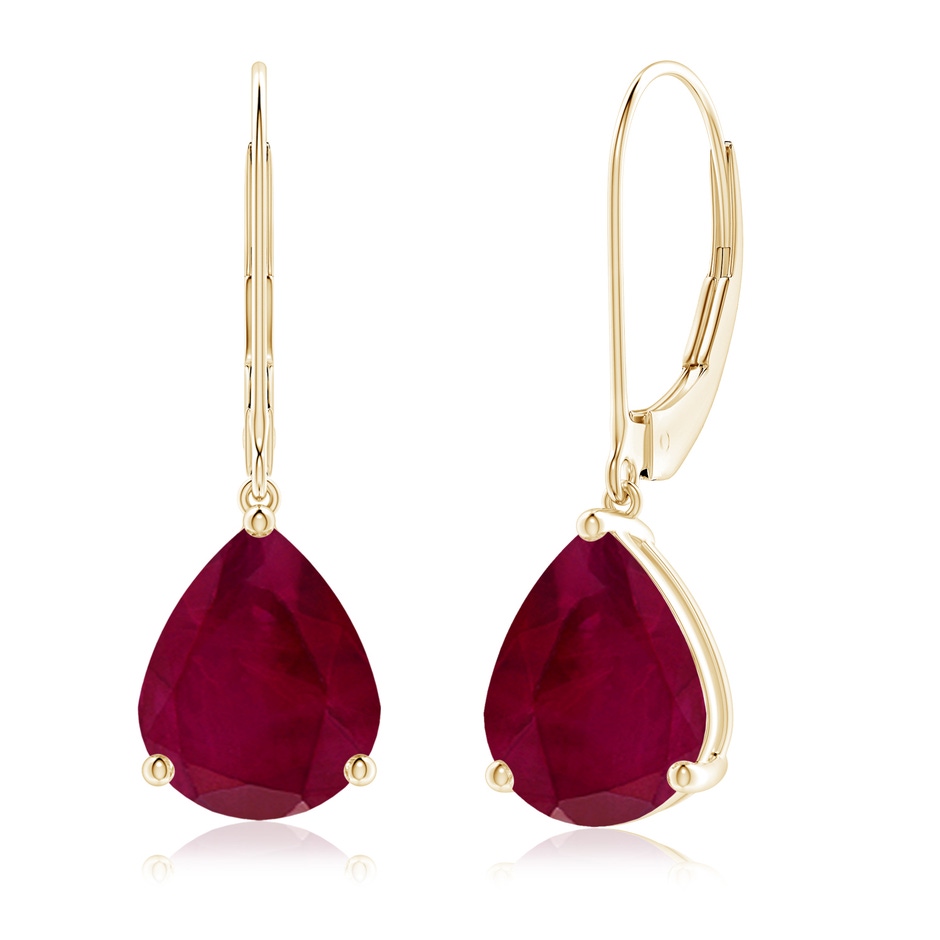 10x8mm A Solitaire Pear-Shaped Ruby Leverback Earrings in Yellow Gold 