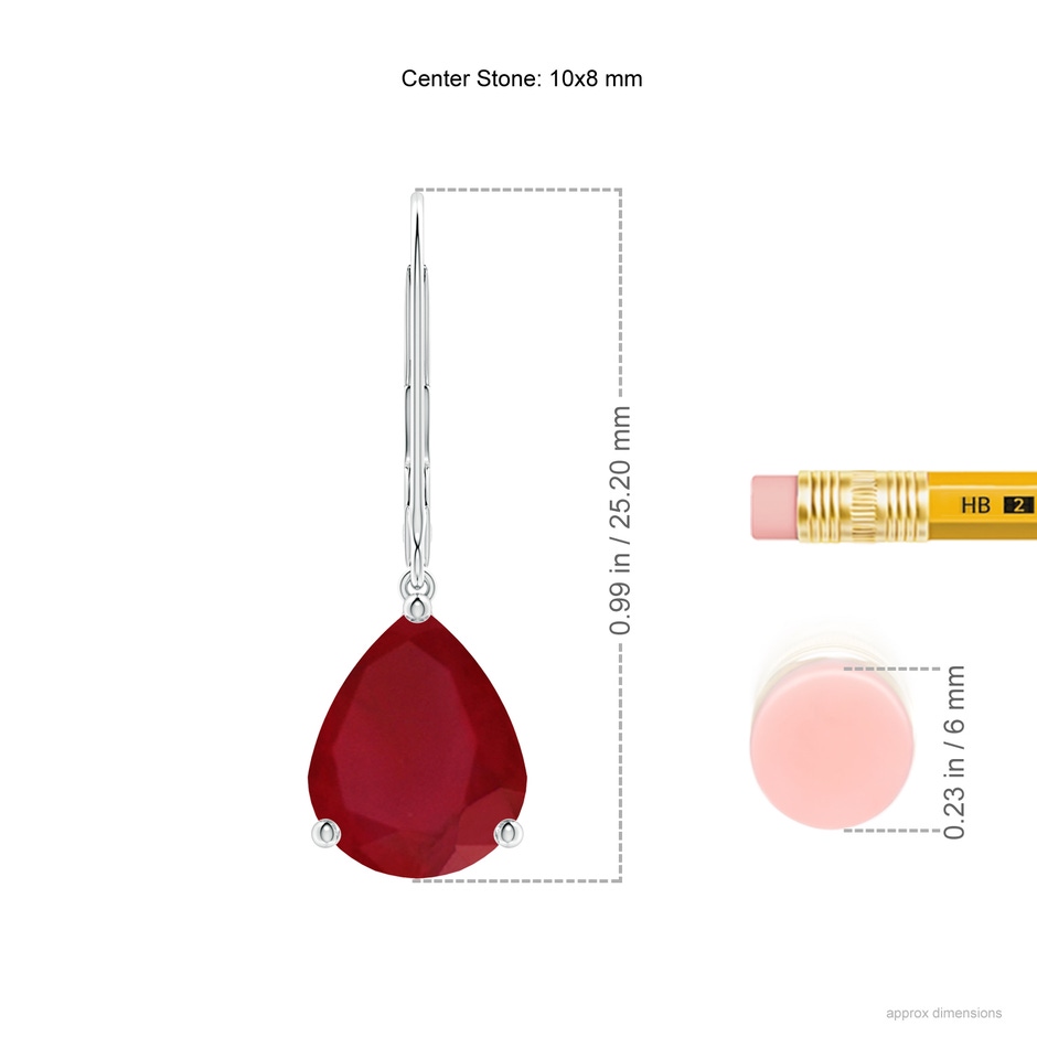 10x8mm AA Solitaire Pear-Shaped Ruby Leverback Earrings in P950 Platinum ruler