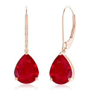 10x8mm AAA Solitaire Pear-Shaped Ruby Leverback Earrings in Rose Gold