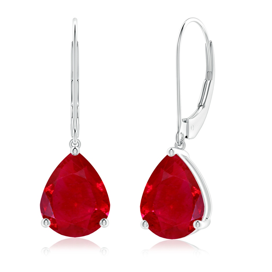 10x8mm AAA Solitaire Pear-Shaped Ruby Leverback Earrings in White Gold 