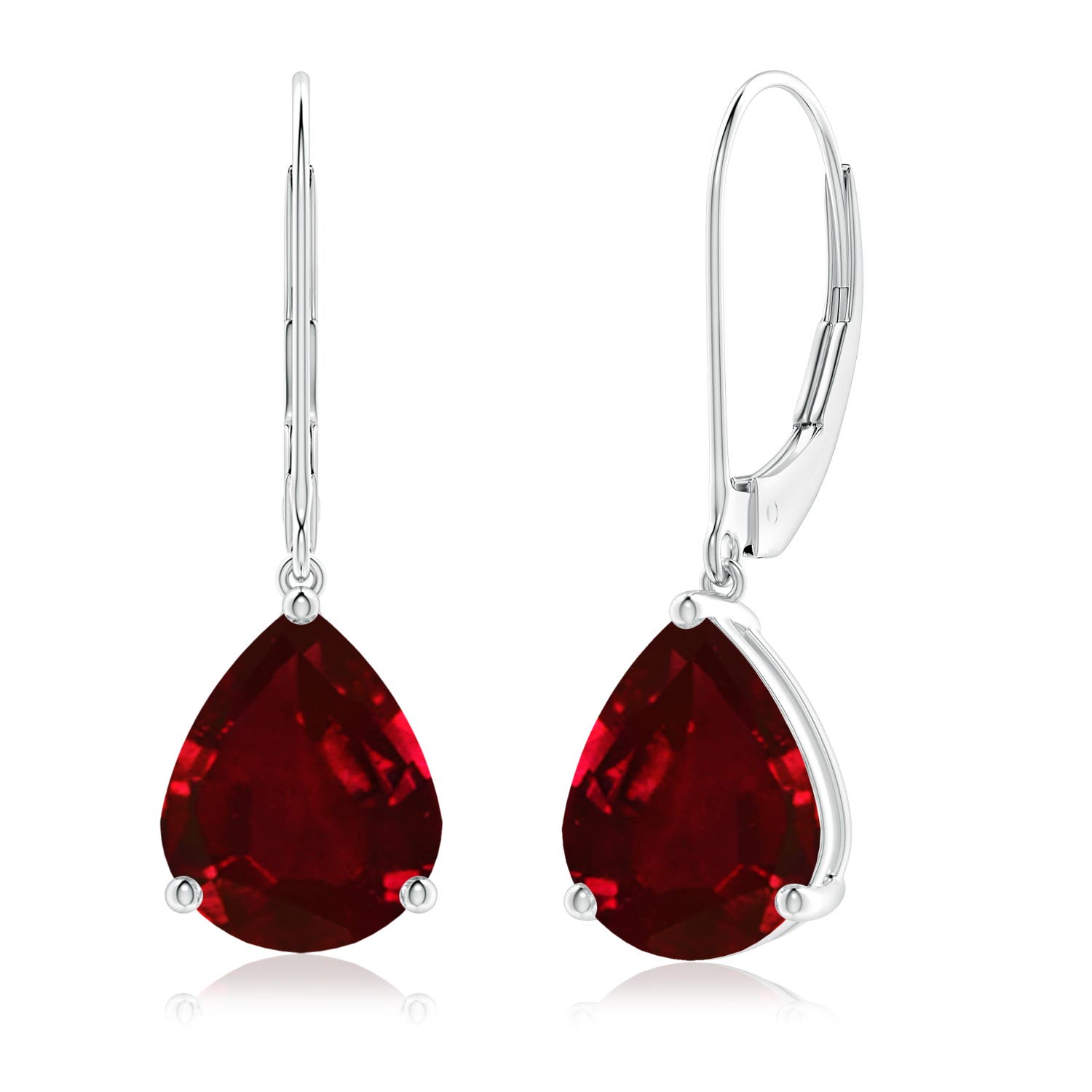 10x8mm AAAA Solitaire Pear-Shaped Ruby Leverback Earrings in P950 Platinum