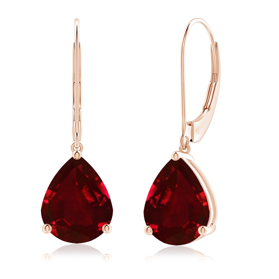 10x8mm AAAA Solitaire Pear-Shaped Ruby Leverback Earrings in Rose Gold 