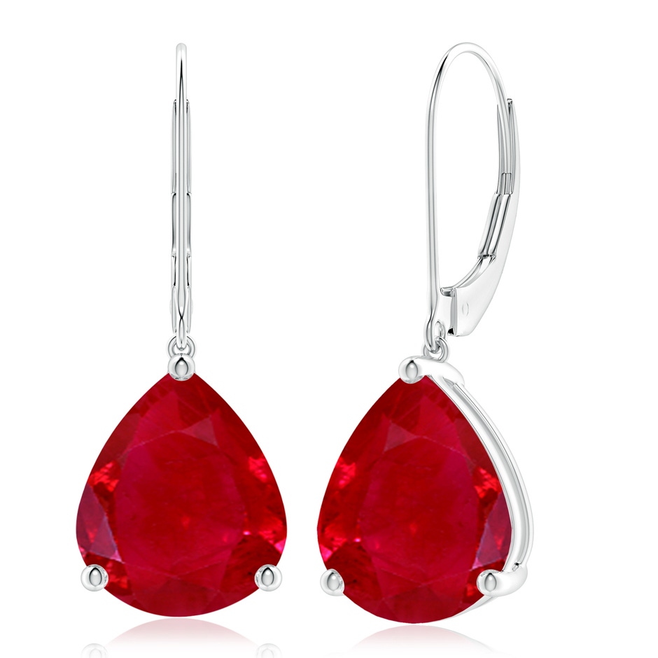 12x10mm AAA Solitaire Pear-Shaped Ruby Leverback Earrings in P950 Platinum 