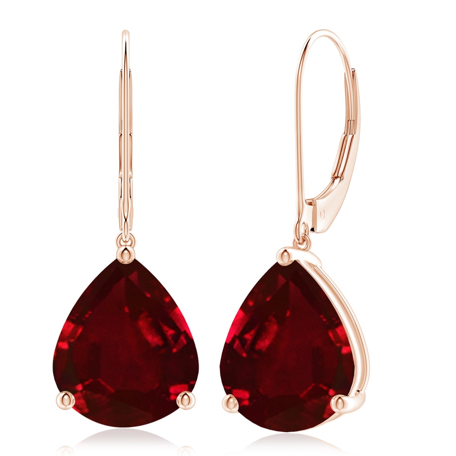 12x10mm AAAA Solitaire Pear-Shaped Ruby Leverback Earrings in Rose Gold 