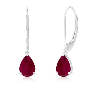 7x5mm A Solitaire Pear-Shaped Ruby Leverback Earrings in P950 Platinum