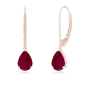 7x5mm A Solitaire Pear-Shaped Ruby Leverback Earrings in Rose Gold