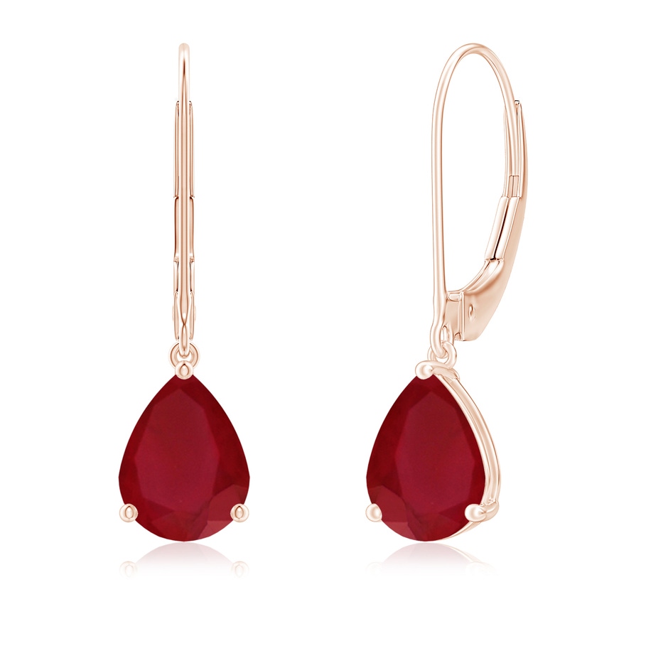 8x6mm AA Solitaire Pear-Shaped Ruby Leverback Earrings in Rose Gold 