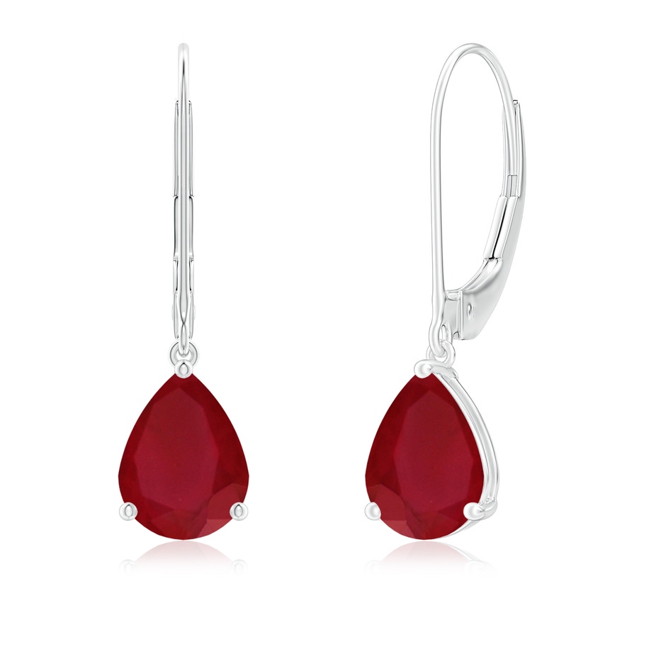 8x6mm AA Solitaire Pear-Shaped Ruby Leverback Earrings in White Gold 