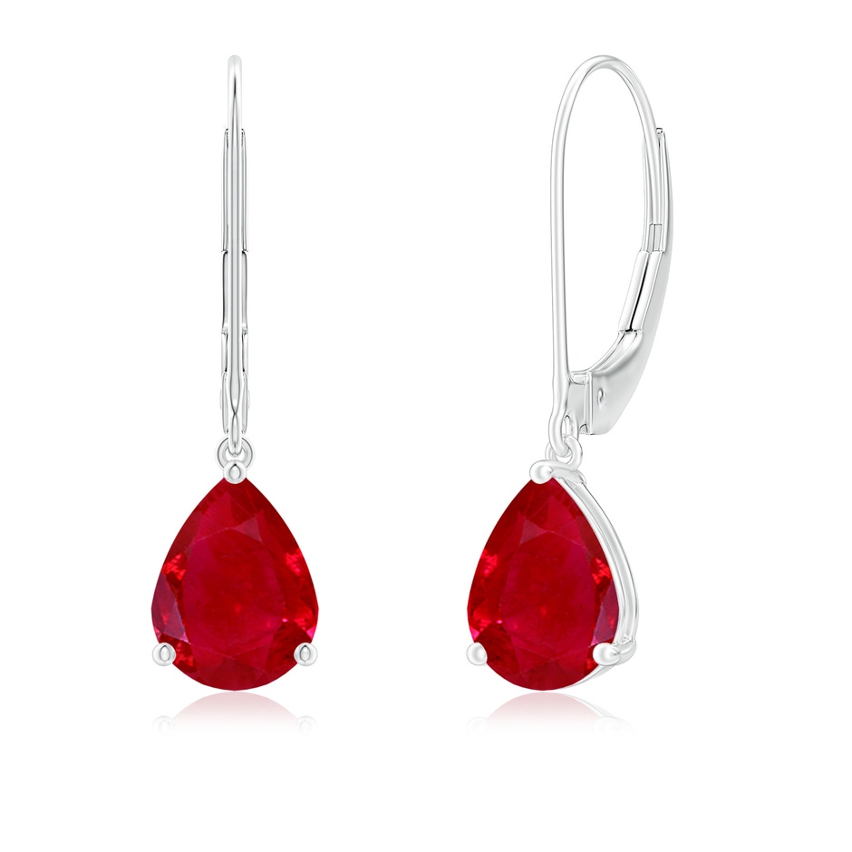 8x6mm AAA Solitaire Pear-Shaped Ruby Leverback Earrings in P950 Platinum 