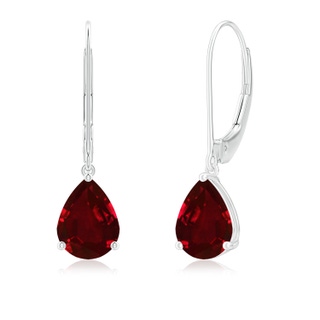 8x6mm AAAA Solitaire Pear-Shaped Ruby Leverback Earrings in P950 Platinum