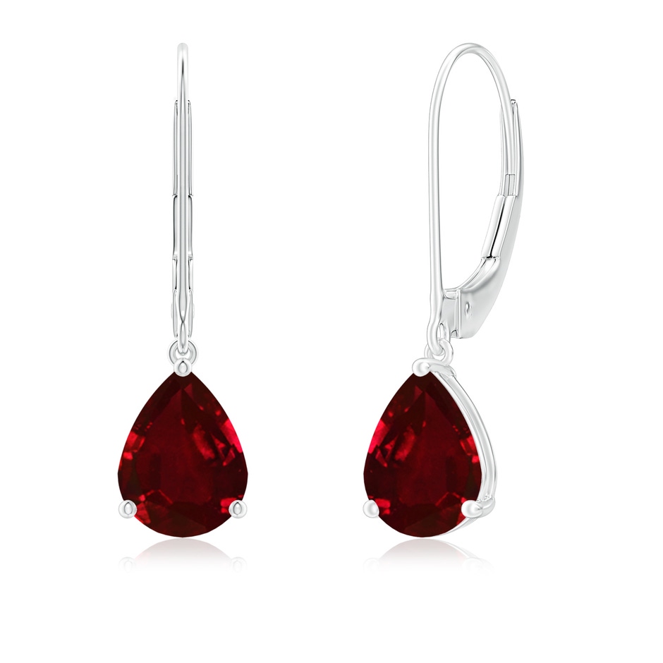 8x6mm AAAA Solitaire Pear-Shaped Ruby Leverback Earrings in P950 Platinum 