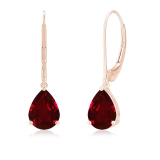 8x6mm AAAA Solitaire Pear-Shaped Ruby Leverback Earrings in Rose Gold