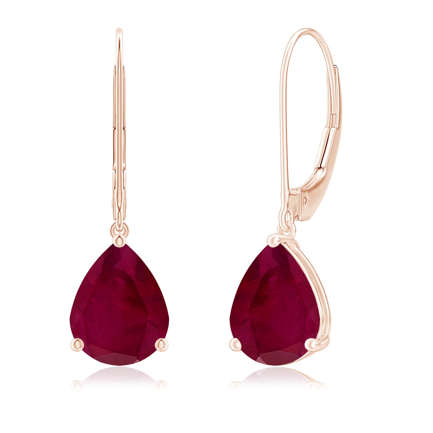 9x7mm A Solitaire Pear-Shaped Ruby Leverback Earrings in 18CT Rose Gold