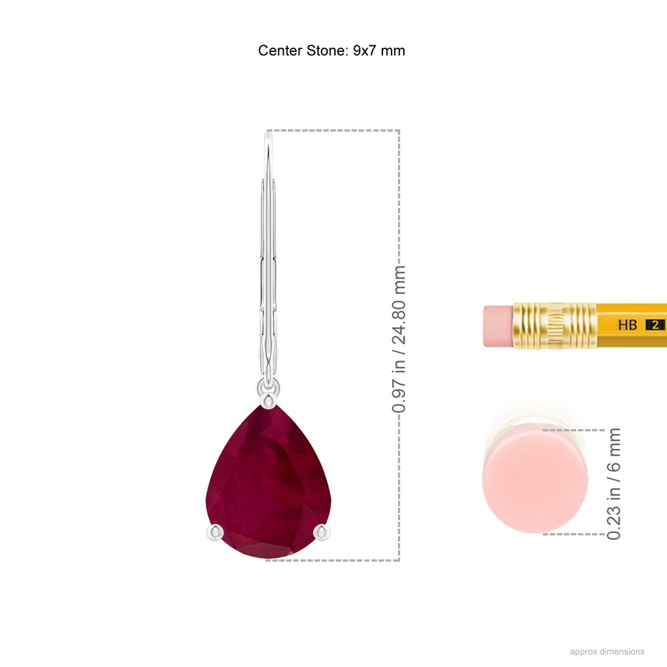 9x7mm A Solitaire Pear-Shaped Ruby Leverback Earrings in P950 Platinum ruler