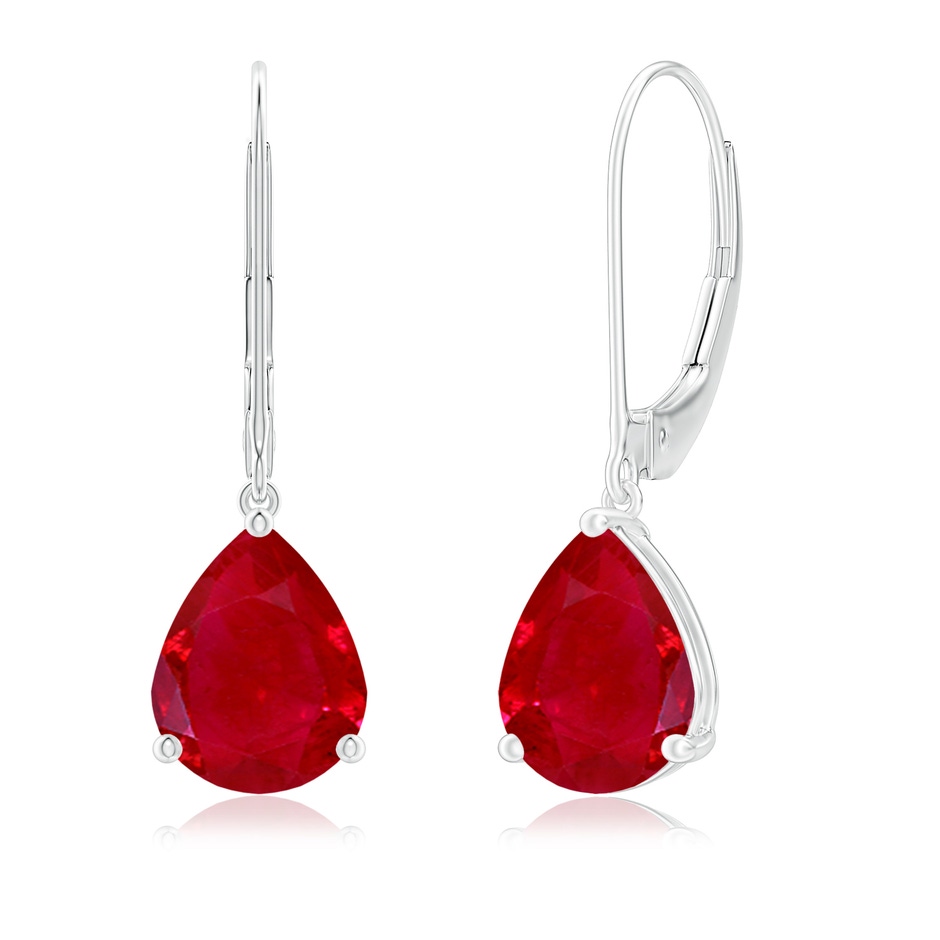 9x7mm AAA Solitaire Pear-Shaped Ruby Leverback Earrings in P950 Platinum 