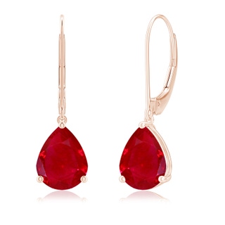 9x7mm AAA Solitaire Pear-Shaped Ruby Leverback Earrings in Rose Gold