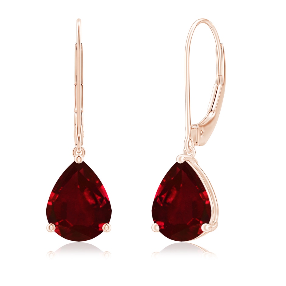 9x7mm AAAA Solitaire Pear-Shaped Ruby Leverback Earrings in Rose Gold 