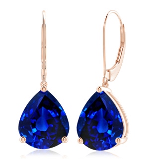 12x10mm Lab-Grown Solitaire Pear-Shaped Blue Sapphire Leverback Earrings in 18K Rose Gold