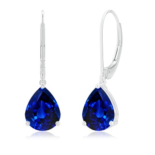 9x7mm Lab-Grown Solitaire Pear-Shaped Blue Sapphire Leverback Earrings in P950 Platinum