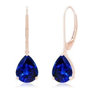 9x7mm AAAA Solitaire Pear-Shaped Blue Sapphire Leverback Earrings in Rose Gold