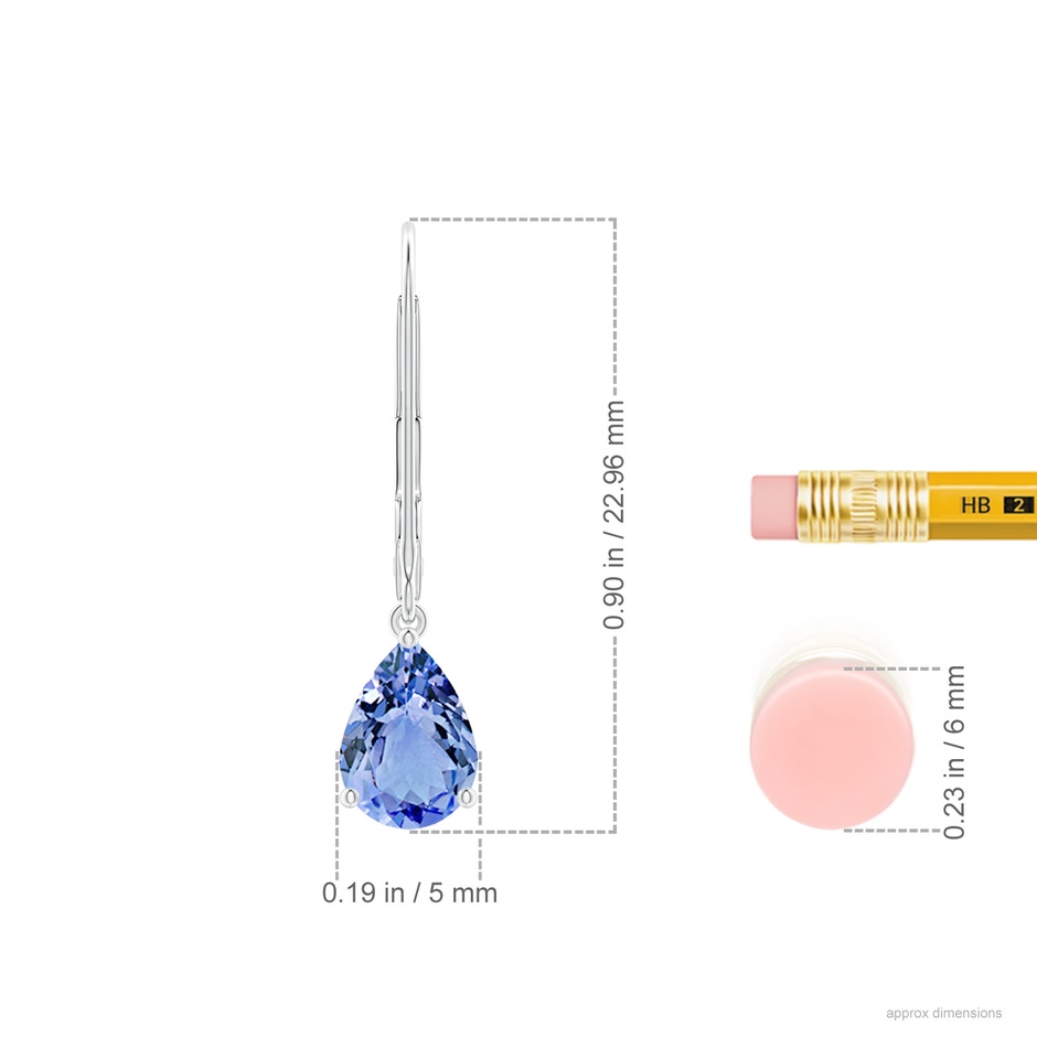7x5mm A Solitaire Pear-Shaped Tanzanite Leverback Earrings in P950 Platinum ruler