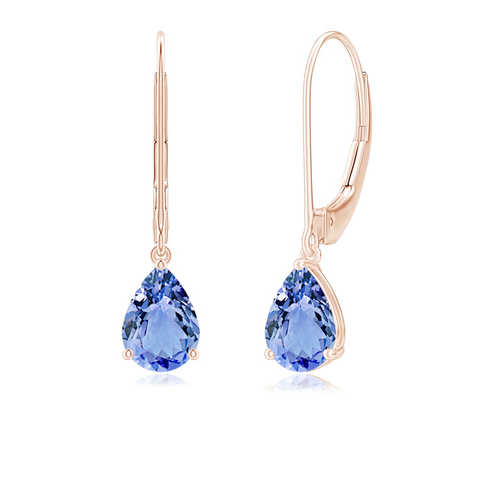 7x5mm A Solitaire Pear-Shaped Tanzanite Leverback Earrings in Rose Gold 