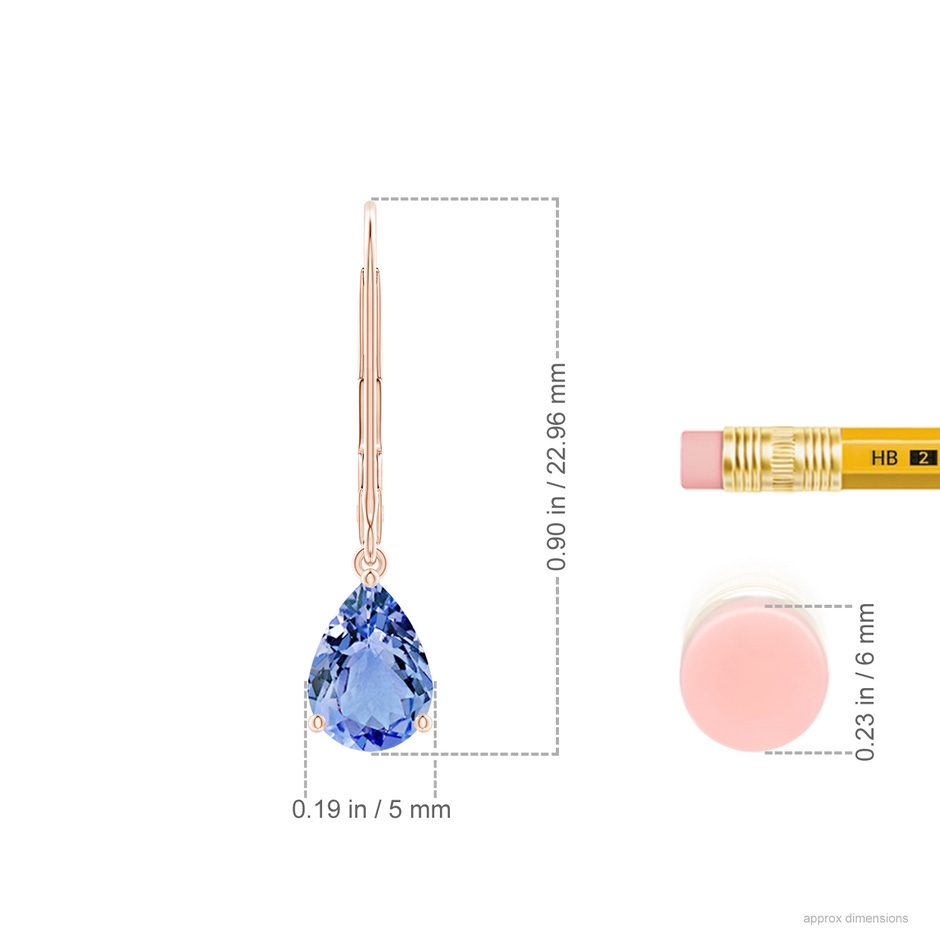 7x5mm A Solitaire Pear-Shaped Tanzanite Leverback Earrings in Rose Gold ruler