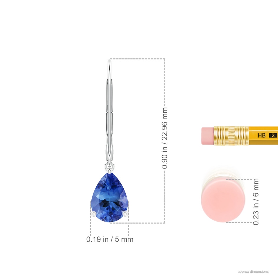 7x5mm AA Solitaire Pear-Shaped Tanzanite Leverback Earrings in P950 Platinum ruler