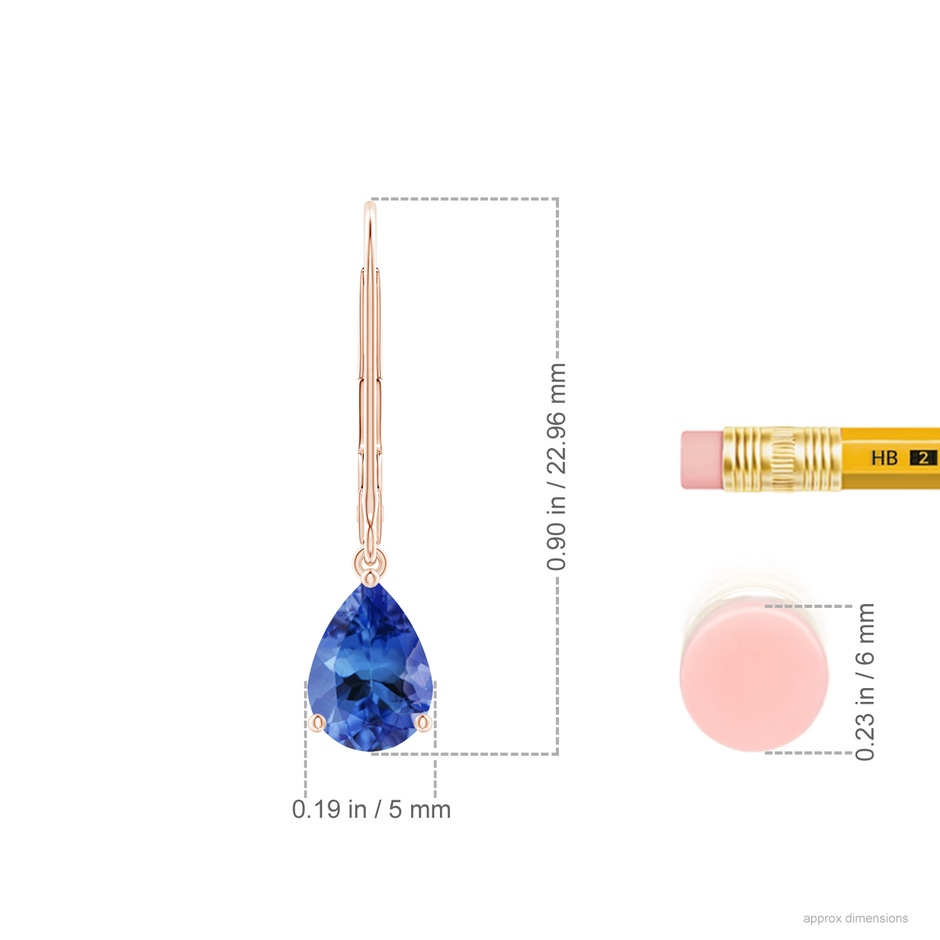 7x5mm AA Solitaire Pear-Shaped Tanzanite Leverback Earrings in Rose Gold ruler