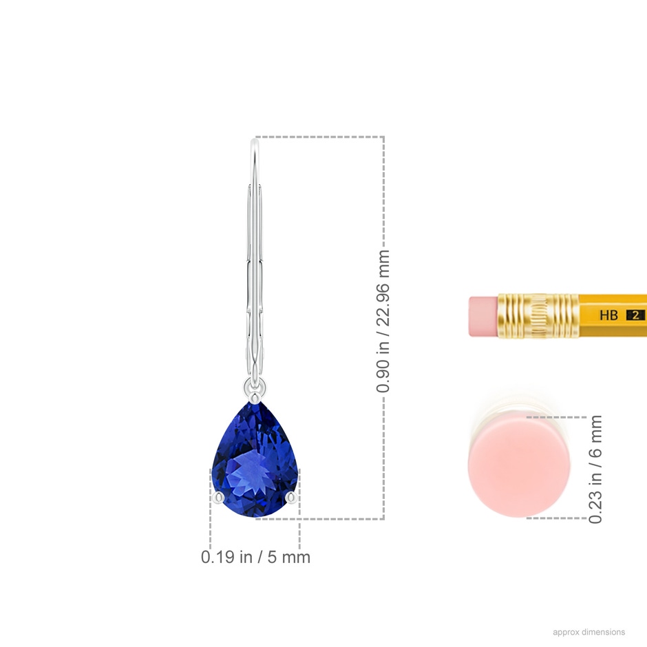 7x5mm AAA Solitaire Pear-Shaped Tanzanite Leverback Earrings in 18K White Gold ruler