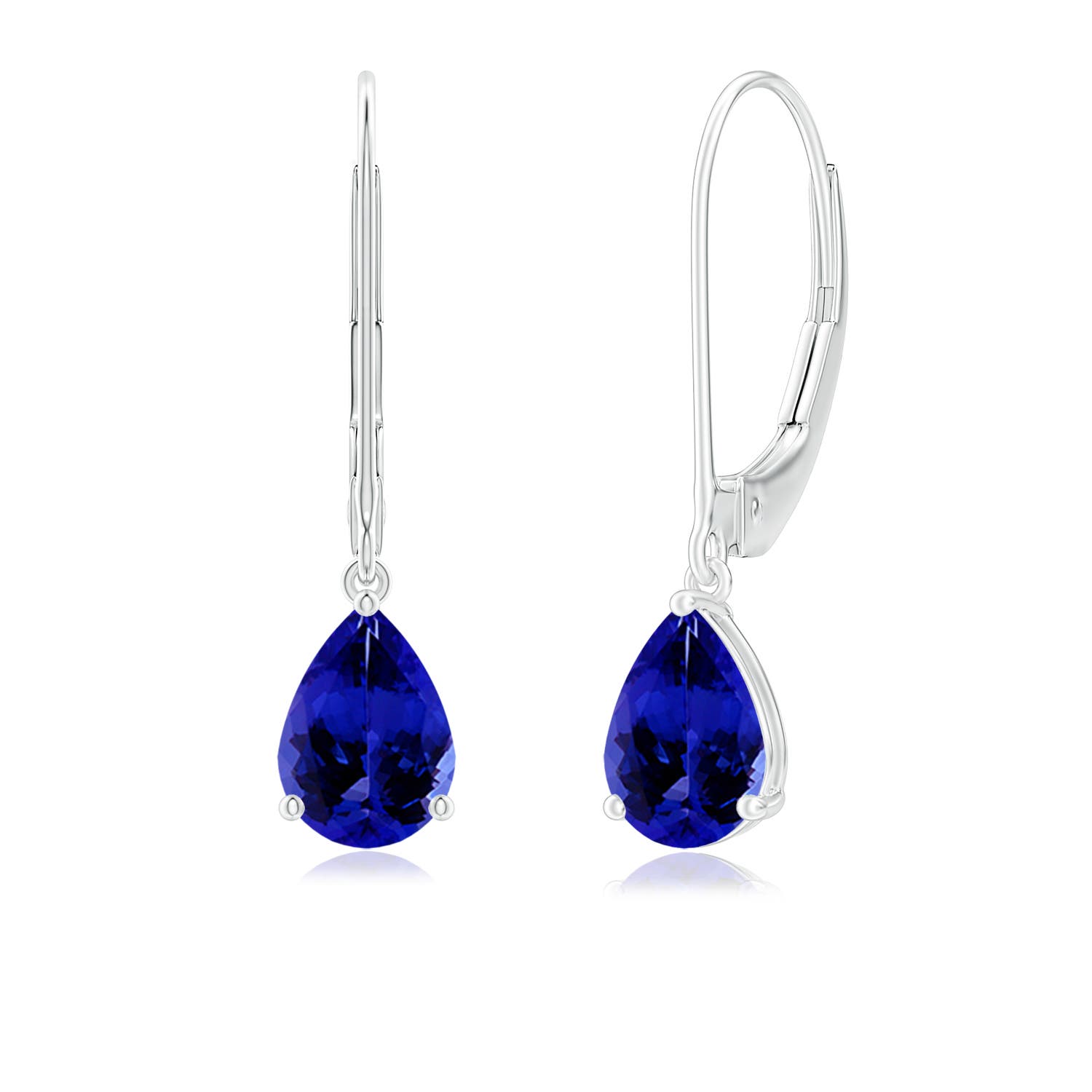 7x5mm AAAA Solitaire Pear-Shaped Tanzanite Leverback Earrings in 18CT White Gold