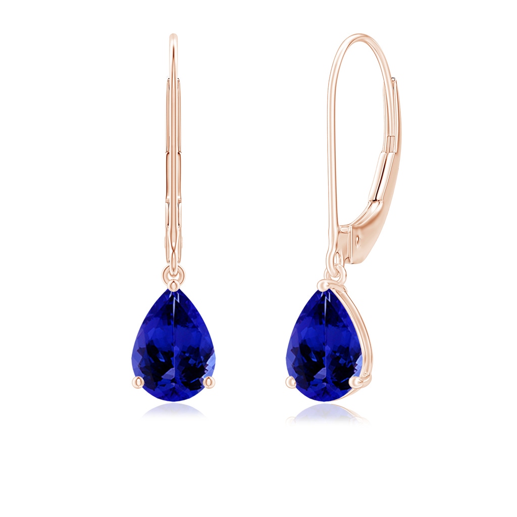 7x5mm AAAA Solitaire Pear-Shaped Tanzanite Leverback Earrings in Rose Gold