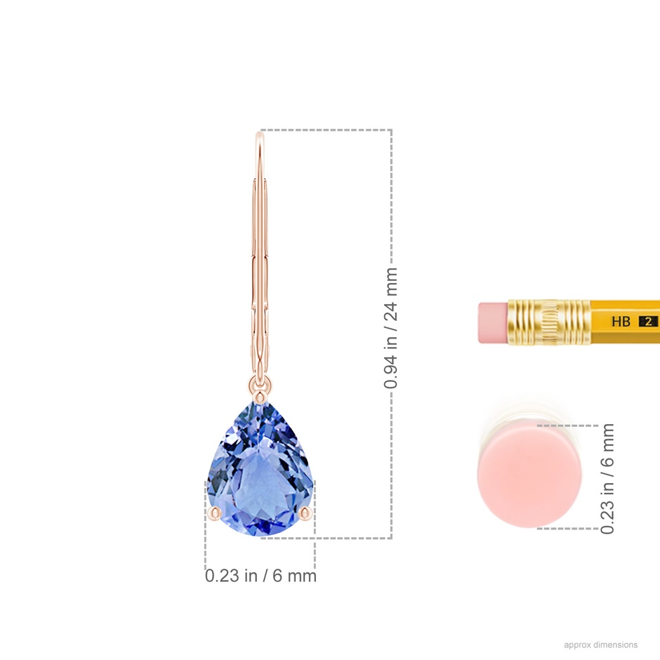 8x6mm A Solitaire Pear-Shaped Tanzanite Leverback Earrings in Rose Gold ruler