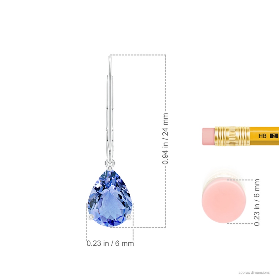 8x6mm A Solitaire Pear-Shaped Tanzanite Leverback Earrings in White Gold ruler