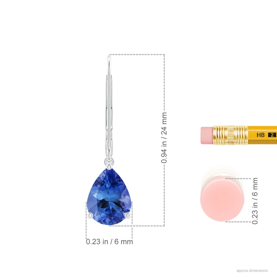 8x6mm AA Solitaire Pear-Shaped Tanzanite Leverback Earrings in P950 Platinum ruler