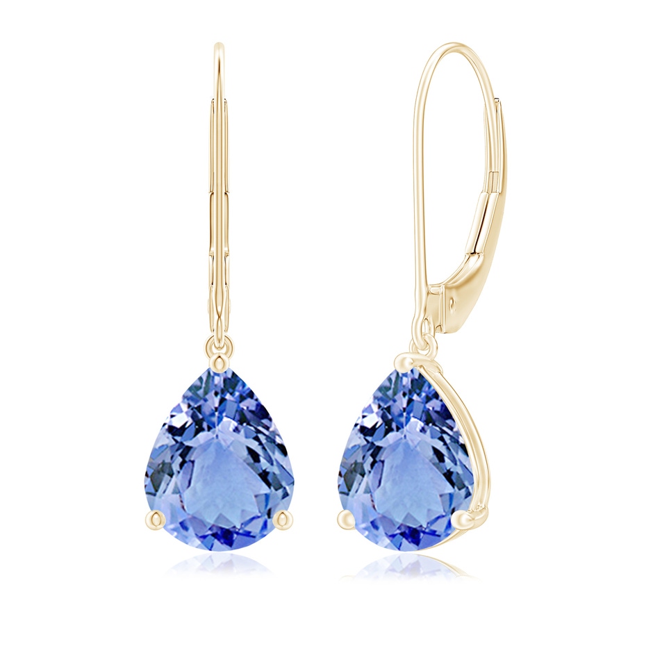 9x7mm A Solitaire Pear-Shaped Tanzanite Leverback Earrings in 18K Yellow Gold 