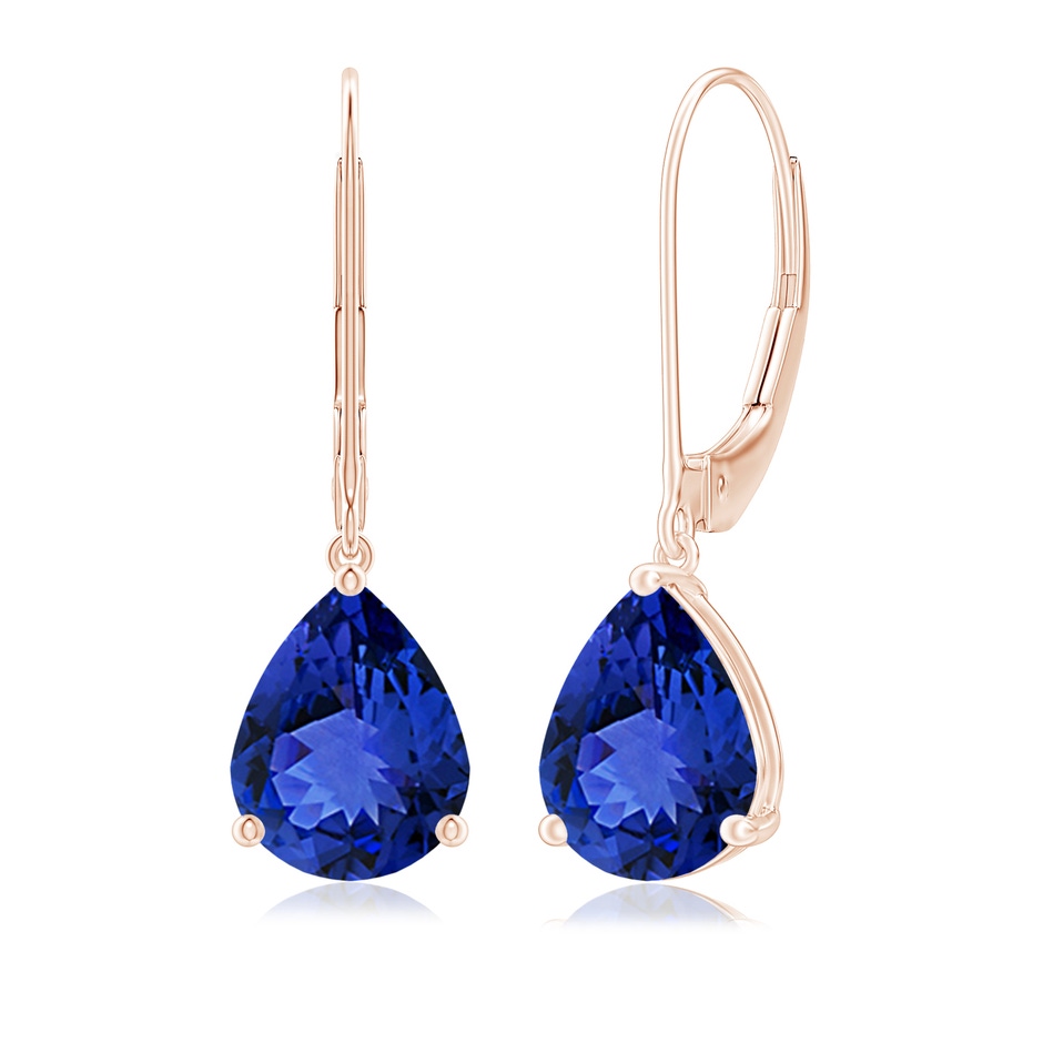 9x7mm AAA Solitaire Pear-Shaped Tanzanite Leverback Earrings in 18K Rose Gold 