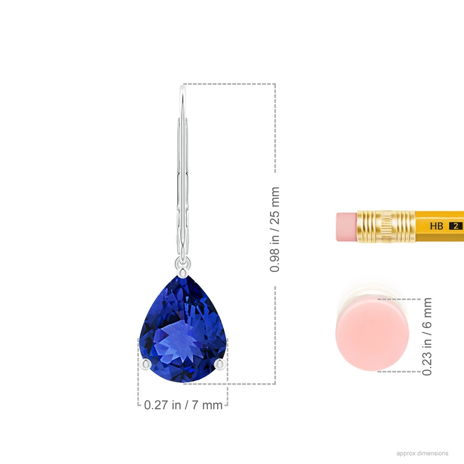 9x7mm AAA Solitaire Pear-Shaped Tanzanite Leverback Earrings in P950 Platinum ruler