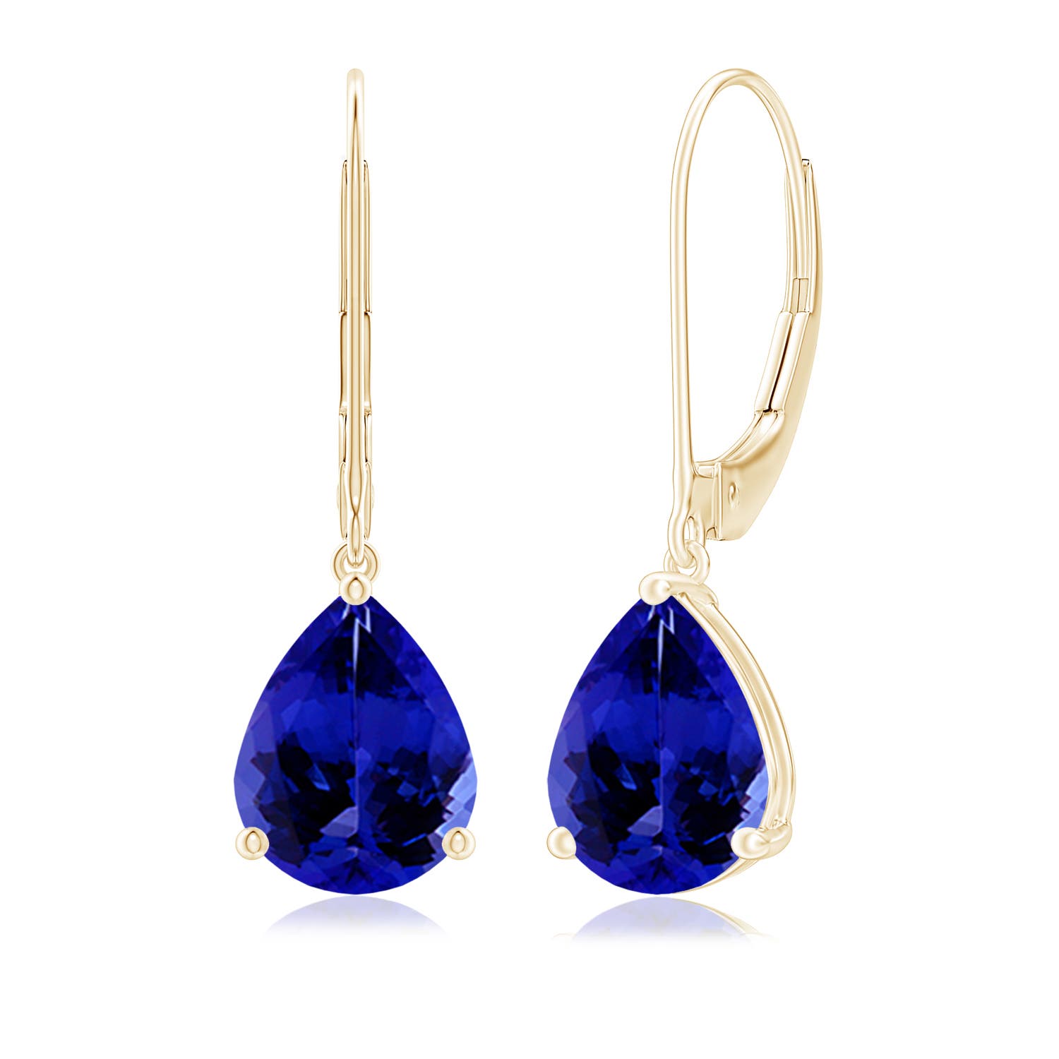 9x7mm AAAA Solitaire Pear-Shaped Tanzanite Leverback Earrings in 18CT Yellow Gold