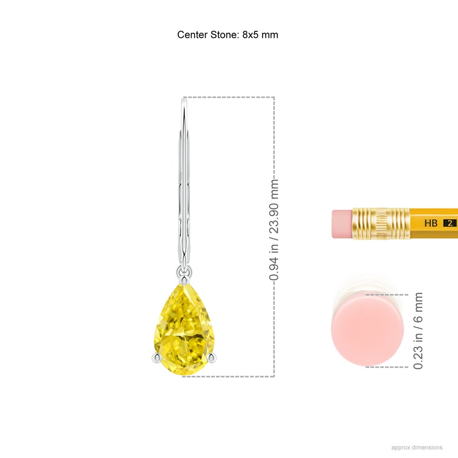 8x5mm AAAA Solitaire Pear-Shaped Fancy Intense Yellow Diamond Leverback Earrings in White Gold ruler