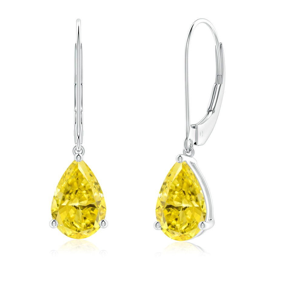 9x5.5mm AAAA Solitaire Pear-Shaped Fancy Intense Yellow Diamond Leverback Earrings in White Gold 