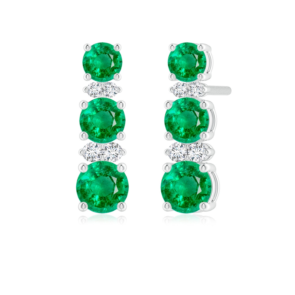 4mm AAA Graduated Emerald and Diamond Journey Earrings in White Gold