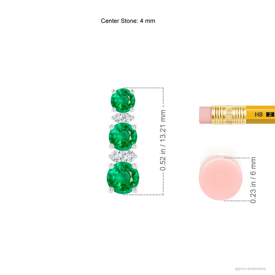 4mm AAA Graduated Emerald and Diamond Journey Earrings in White Gold ruler