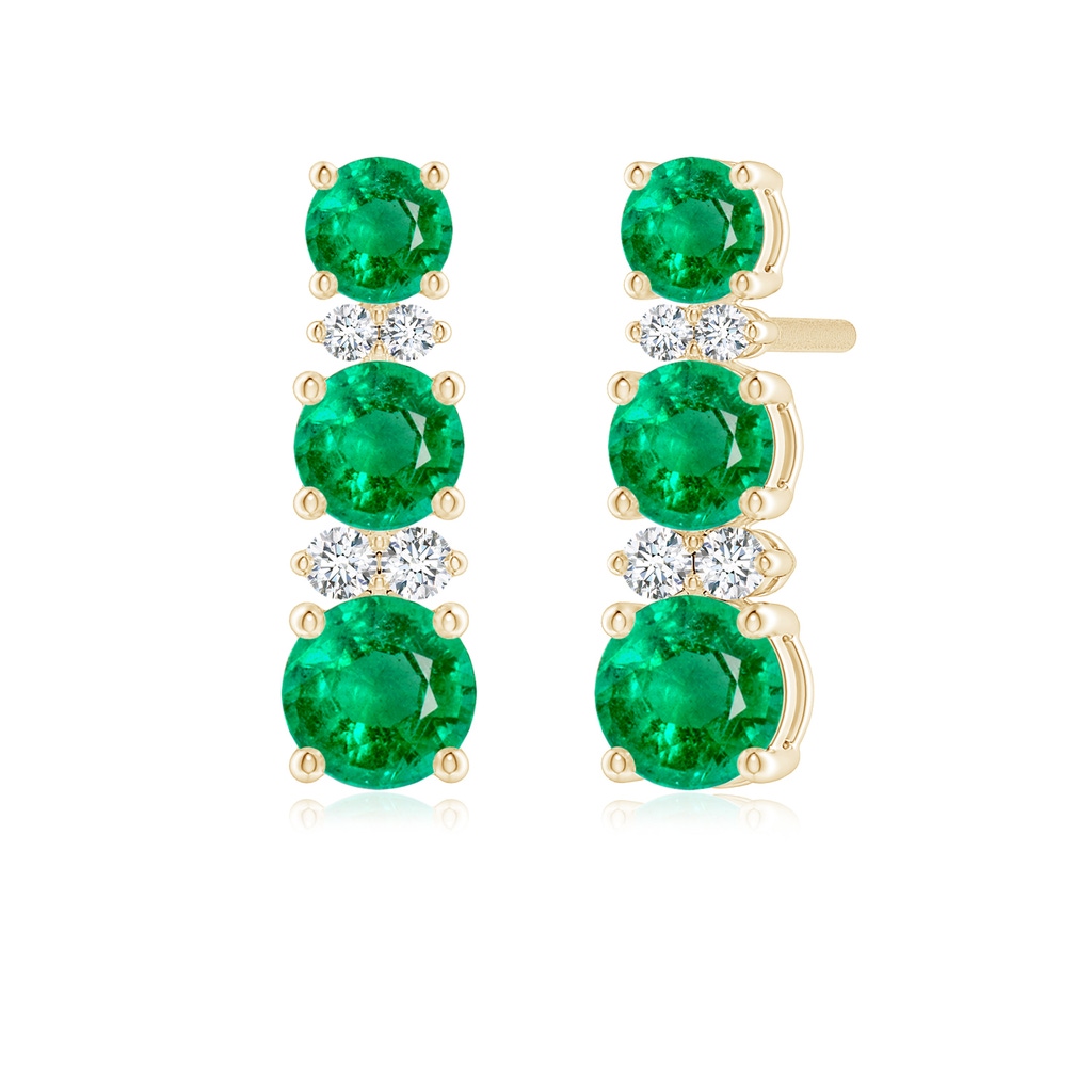 4mm AAA Graduated Emerald and Diamond Journey Earrings in Yellow Gold