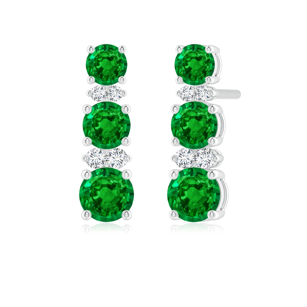 4mm Lab-Grown Graduated Emerald and Diamond Journey Earrings in P950 Platinum