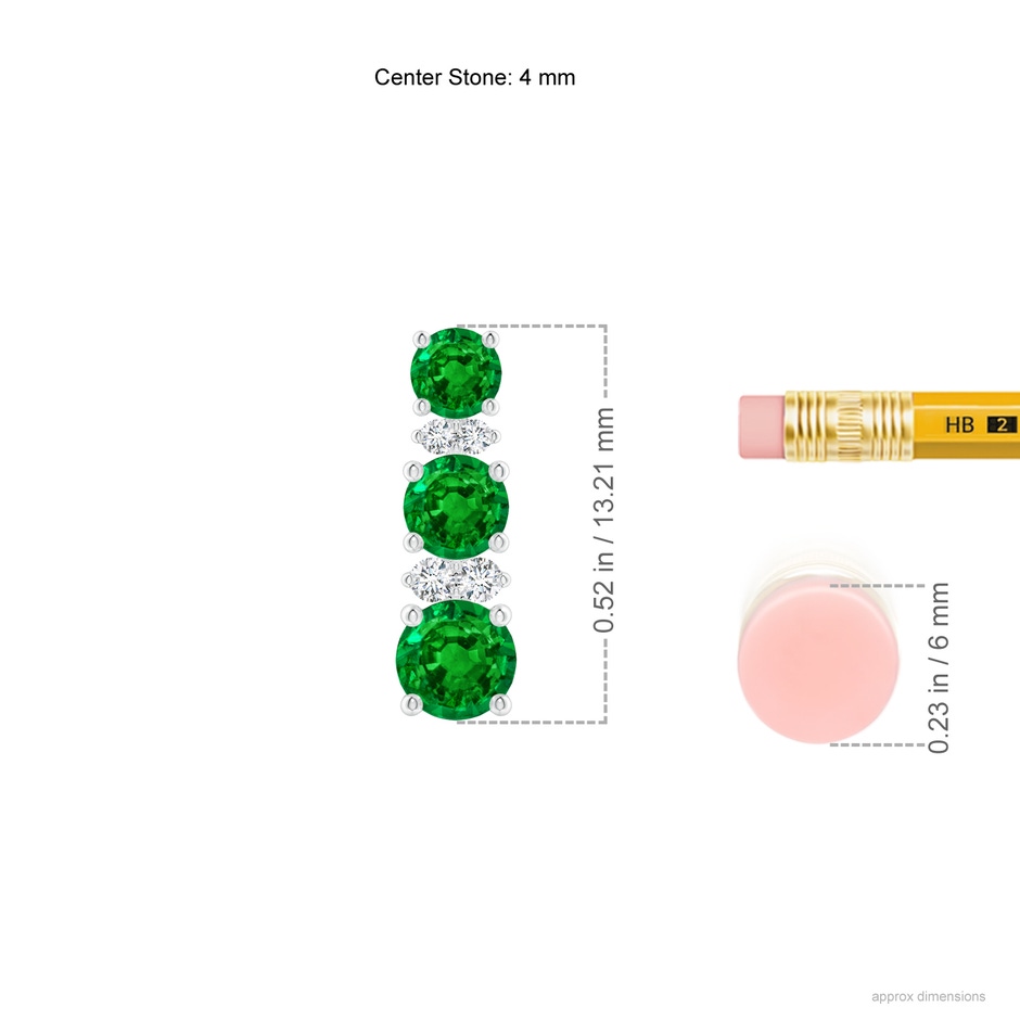 4mm AAAA Graduated Emerald and Diamond Journey Earrings in P950 Platinum ruler